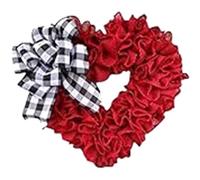 Harewtwy Ghirlanda di Cuori per San Ghirlanda per Porta A Forma di Cuore Rosso con A Quadretti Cartello di Benvenuto in Tessuto Romantico per Matrimoni Durevole