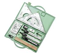 Harewtwy Set Quadrato Compasso Righello Triangolo Professionale In Metallo, Kit Geometria con Goniometro, Forniture per il Disegno Tecnico, Colore Verde