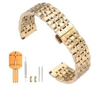 HARFINGTON Cinturino per orologio in acciaio inox, 20 mm, a sgancio rapido, in metallo lucido, cinturino di ricambio con chiusura a farfalla, con strumento di rimozione, per uomini e donne, color oro