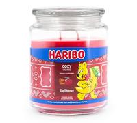 Haribo Cozy Home, candela profumata in vetro con coperchio, candela profumata invernale, lunga durata (100 h), candele rosse, candela profumata grande (510 g)