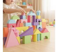 Harilla 57 Pezzi Mattoncini in Schiuma Sicuri | Forme Geometriche Assortite, Costruzioni con Borsa, Educativi, Kit di Costruzione, per