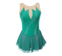Harilla Abito Pattinaggio Artistico Donna Vestito Gara Ghiaccio Costume Danza con Corpino Aderente Scollo Alto Scollatura a Goccia Rete Trasparente su Dorso, Peacock Green, S