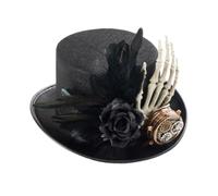 Harilla Cappello Steampunk Cilindro Gotico Cappello a Cilindro Tuba in Lana Feltro con Ingranaggi Occhio Meccanico Finiture Artigianali E Cinturino Laterale