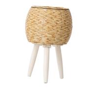 Harilla Cesta Fioriera con Supporto Portavaso da Pavimento Cesto Portafiori con Gambe in Legno Vaso Tressato in Imitazione Rattan Decorazione Unica Adatta per, Giallo 31x20cm 3 Gambe