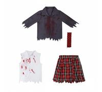 Harilla Children Zombie Costume Costume Bambina Zombie Studentesca Set Uniforme Scolastica Completo Gonna Accessori Inquietanti in Poliestere Stampa Schizzi