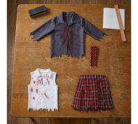 Harilla Children Zombie Costume Costume Bambina Zombie Studentesca Set Uniforme Scolastica Completo Gonna Accessori Inquietanti in Poliestere Stampa Schizzi
