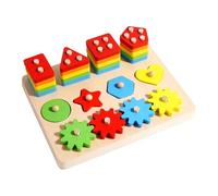 Harilla Giocattolo Educativo Legno Bambini Stacking Puzzle con Elementi Geometrici Colorati Sensory Incentiva Il Riconoscimento Forme E Colori, 3 in 1, Taglia unica bambino