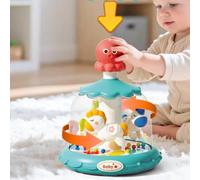 Harilla Giostra a Pressione per Bambini Giostra Giocattolo Trottola Carillon con Meccanismo a Pressione E Rotazione Materiali Resistenti E Bordi Arrotondati, Rosso
