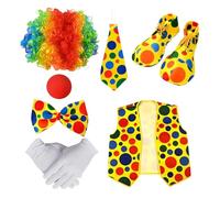 Harilla Set di Costumi da Clown da 7 Pezzi, Include Parrucca, Naso, Gilet, Papillon, Guanti, Scarpe per Carnevale.