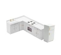 Harilla Set di Mobili in Legno per Casa delle Bambole, 1/12, Accessori in Miniatura per Casa delle Bambole, Set di Mobili da Cucina E Frigorifero, Bianco