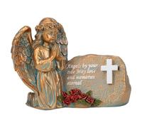Harilla Statua Angelo da Giardino Solare Praying Angelo Ornamento Decorativo in Resina con Illuminazione Creativa E Resistente Adatta per Cimitero Terrazzo, Rame