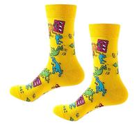Haring Keith - Calzini in misto cotone, design colorato con cartoni animati, regalo per compleanno, per uomo e donna, taglia 38-46, 1 paio, Giallo, Taglia unica