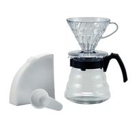 Hario Craft Kit V60, gocciolatore in plastica con vassoio da caffè in vetro, misurino e filtri, borosilicato, nero, misura 2