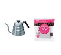 Hario VKB-120HSV V60 Bollitore per il versamento, Large,Argento & Hario VCF-02-1