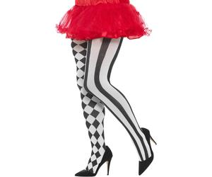 Harlequin Collant da Donna Taglie Forti Bianco Nero Righe Quadri Costume Calze