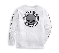HARLEY-DAVIDSON Maglietta a maniche lunghe da uomo, colore nero, con teschio, in cotone, colore bianco, bianco-bianco, L