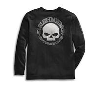 Harley-Davidson Maglietta a Maniche Lunghe da Uomo, Colore Nero, con Teschio, in Cotone, Colore Bianco, Nero, M