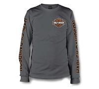 Harley-Davidson Men's Long Sleeve Orange Bar & Shield Grey Shirt 30291963