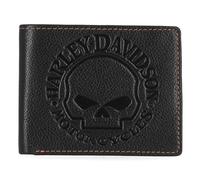 Harley-Davidson Portafoglio classico da uomo in vera pelle di ghiaia con teschio passcase nero, nero, Nero, 4.25" x 3.5"
