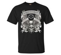 Harley-Davidson T-Shirt Girocollo a Maniche Corte in Cotone Allacciato da Uomo, Nero, Nero, S