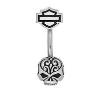 Harley-Davidson Women's Belly Jewel, Filigree Willie G Skull, Silver HDZ0062