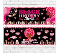 Harloon 2 striscioni per mese della storia nera, 35 x 95 cm, decorazioni in poliestere rosa rosso cuore afroamericano febbraio, decorazione per pareti interne ed esterne per San Valentino