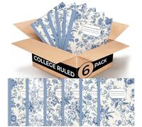 Harloon 6 Pcs Composition Notebooks College Ruled 9/32-inch Paper Vintage Blue Flower Composition Notebook 110 Page 7-1/2" x 9-3/4" Journal Back to School Gift for Teacher Student First Day of School