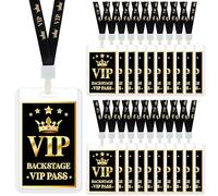 Harloon Set di 20 cordini con badge VIP in plastica, nero, cordino staccabile, per musica, film, serate, feste di compleanno, concerti, eventi