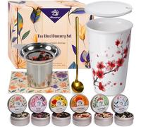 Harmoleaf Discovery Collection - Set regalo di 6 miscele di erbe artigianali con tazza in ceramica a doppia parete, cucchiaio e colino, campionatore di tè sfuso biologico