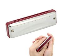 Harmonica, Blues Harmonica 10 Fori per Organo a Bocca F Key Cover Portatile in Acciaio Inossidabile Lucido per Performance, Scuola, All'aperto (Rosso)