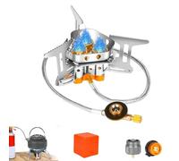 Harmonium Camp Stove - 9900W/7200W Windproof Camping Stove, Camping Gas Stoves W/Piezo Ignition & Adapter, Compatible with Any Fuel Canisters, Portable Windproof Campings Stoves (Three-head)