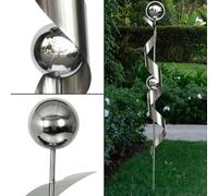 Harms Gartenstecker Edelstahl Säule Spirale Design Kugel Silber 140 cm