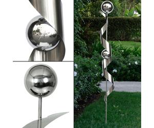 Harms Gartenstecker Edelstahl Säule Spirale Design Kugel Silber 140 cm