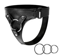 Harnais Strap-On in pelle regolabile - imbottitura interna in peluche, 3 anelli metallici, taglie comode Plus-Size - per donne e uomini per giochi pegging in coppia
