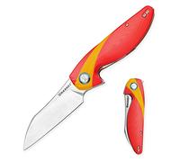 HARNDS Parrot Premium Coltello pieghevole con lama Sandvik 14C28N da 3,58" e manico in G10 con clip, chiusura con liner per l'EDC e il campeggio all'aperto. (Rosso & giallo)
