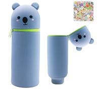 HarnyLoom Astuccio Scuola Silicone Bambina Bambino 2 in 1, Portapenne da Tavolo Animali Portamatite con Cerniera Adesivi per Studenti Scuola Uffici Ritorno a Scuola Regali (Koala grigio)