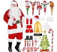 HarnyLoom Costume Babbo Natale Uomo Set Vestito Adulto Costume Santa Claus Deluxe Velluto Rosso Cintura Cappello Barba Giocattolo Regalo Festa Cosplay (Babbo Natale 2, 3XL)