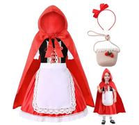 HarnyLoom Costume Cappuccetto Rosso Bambina, Vestito Cappuccetto Rosso Ragazza Fiaba con Mantello Cappuccio Borsa Fascia per Capelli Carnevale Halloween Feste di Compleanno Cosplay (130)