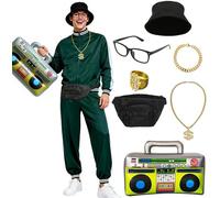 HarnyLoom Costume da uomo e donna, costume anni '80 e '90, tuta retrò, con accessori, per carnevale e feste di Halloween (colore: verde, S)