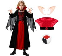 HarnyLoom Costume da vampiro Costumi di Halloween per bambini per ragazze Completo da vampiro gotico Set di travestimenti Regina vampira di Halloween (L (7-9 anni))