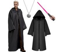 HarnyLoom Hooded Robe Men's Costume, Disfraz Niño y Adulto túnica capa con Capucha, Adult Fancy Dress, sudaderas medievales Halloween Carnaval Cosplay Set (Negra, M)