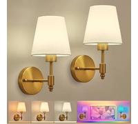 HARPER LIVING Applique a batteria (Set da 2) - Lampade in tessuto con lampadine ricaricabili e telecomando - 3 CCT e 9 RGB - Applique wireless dimmerabili (Ottone)