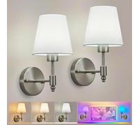HARPER LIVING Applique a batteria (Set da 2) - Lampade in tessuto con lampadine ricaricabili e telecomando - 3 CCT e 9 RGB - Applique wireless dimmerabili (Nichel satinato)