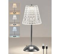 HARPER LIVING Lampada da tavolo LED ricaricabile a batteria, 3 colori e intensità variabile, lampada da comodino con finitura cromata lucida, lampade tattili senza fili per camera da letto, soggiorno
