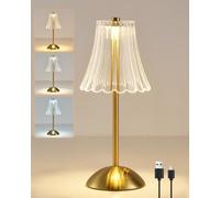 HARPER LIVING Lampada da tavolo ricaricabile, lampada da tavolo a LED a batteria, 3 colori e dimmerabile, luce da comodino con finitura oro lucido, lampade touch senza fili per camera da letto
