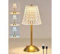 HARPER LIVING Lampada da tavolo ricaricabile, lampada da tavolo a LED a batteria, dimmerabile e 3 colori, finitura oro lucido, lampade touch senza fili per camera da letto, soggiorno, bar, ristorante