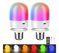 HARPER LIVING Lampadine LED ricaricabili USB con telecomando, vite E27 e magnetiche, dimmerabili, 9 colori, lampadine RGB, 3000 mAh, funzionamento a batteria, luce notturna, 3 timer/memoria, set di 2