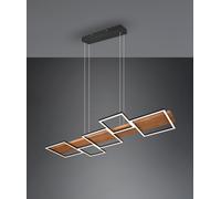 HARPER SOSPENSIONE LED 42W 5700lm, 3000K LEGNO NATURALE E METALLO NERO 5 QUADRATI CON REGOLAZIONE INTENSITA' CON NORMALE INTERRUTTORE A PARETE L. 115CM