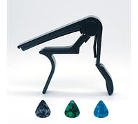 harpfeas Capotasto per chitarra acustica ed elettrica con 3 plettri, colore nero