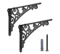 HARPOON Staffe per mensole da 25,4 cm, confezione da 2 pezzi, resistenti staffe da parete barocche decorative per cucina, mensole nere